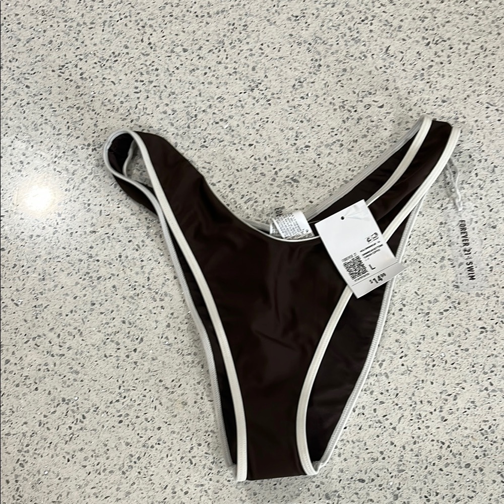 NWT Forever 21 Brown and White Bikini bottom with High-Cut Design
